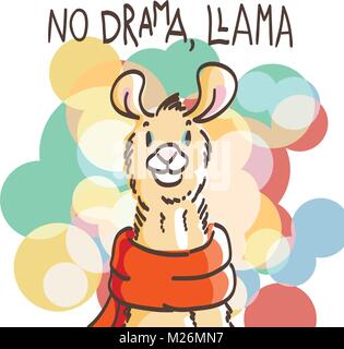 Carte cartoon Cute avec lama. Citation motivation et d'inspiration. Le gribouillage illustration. Pas de drame, le lama Illustration de Vecteur