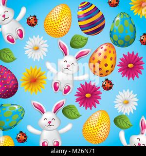 Lapins décoratifs motif fleur et oeufs de pâques Illustration de Vecteur