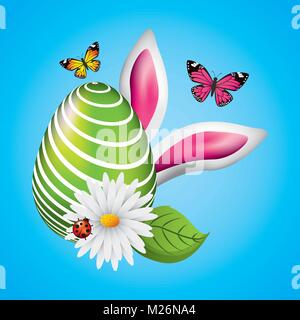 Big Green Egg Easter Bunny Ears coccinelle et papillon Illustration de Vecteur