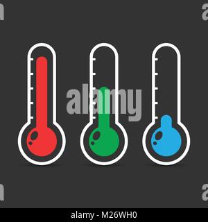 Icône thermomètres avec différents niveaux. Télévision vector illustration isolé sur fond noir. Illustration de Vecteur