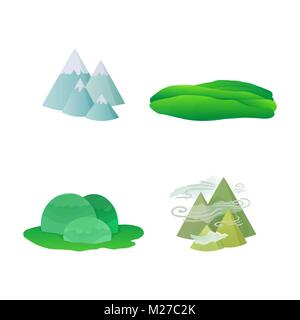 Ensemble d'éléments du paysage - montagnes, collines, rochers, pierres, plantes arbres nuages île Illustration de Vecteur