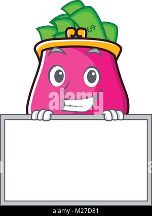 Souriant avec sac à main style cartoon caractère Illustration de Vecteur