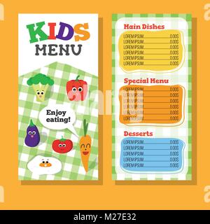 2 pages Kids menu design avec légumes du restaurant. Vector illustration Illustration de Vecteur