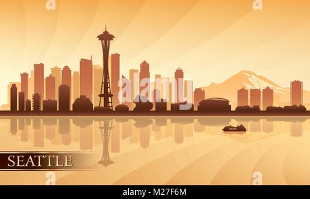 Seattle City skyline silhouette background, vector illustration Illustration de Vecteur