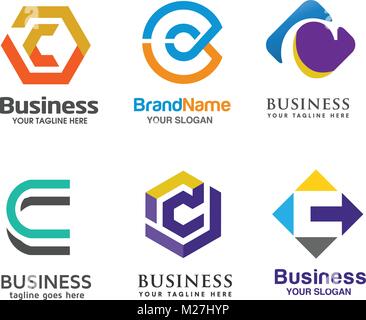 Jeu de lettre C Icônes des éléments du modèle de conception Illustration de Vecteur