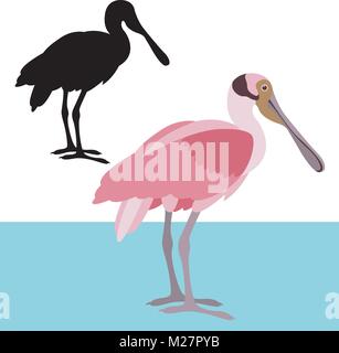 Roseate spoonbill vector illustration silhouette noire style plat côté profil Illustration de Vecteur