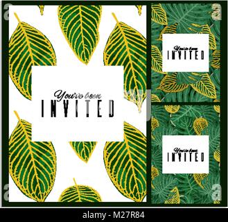 Les feuilles tropicales cards set. Vector floral background Illustration de Vecteur