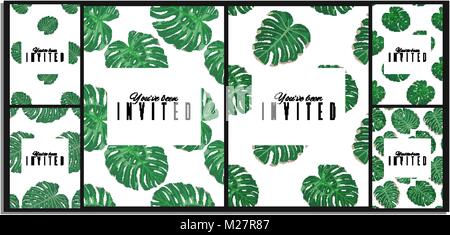 Vector set de fond de fleurs exotiques. Illustration de carte de feuilles tropicales Illustration de Vecteur