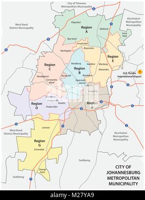 Ville de Johannesburg Metropolitan Municipality road, administratif et politique carte vectorielle Illustration de Vecteur