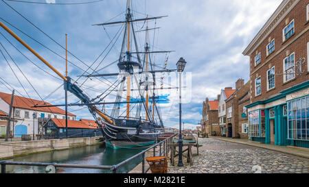 HMS Trincomalee au Musée National de la Marine royale à Hartlepool. Banque D'Images