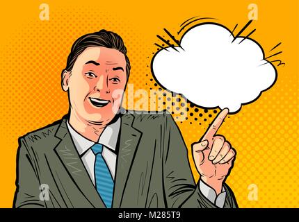 Happy businessman ou patron. Concept d'entreprise. Cartoon vector illustration, tirée dans pop art retro style bande dessinée Illustration de Vecteur