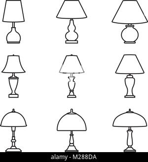 Lampe de table icon set. Fine ligne vectorielle Illustration de Vecteur