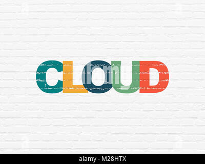 Concept réseau Cloud : Cloud sur wall background Banque D'Images