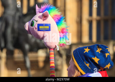 Westminster, London, UK. 6 Feb 2018. Le Quotidien SODEM (Stand de Défi Mouvement européen) action de protestation anti-brexit voit et militants pro-UE protester en plein soleil aujourd'hui. Credit : Imageplotter News et Sports/Alamy Live News Banque D'Images