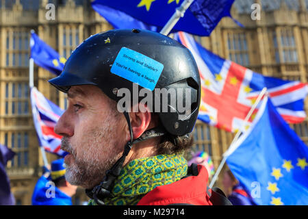 Westminster, London, UK. 6 Feb 2018. Le Quotidien SODEM (Stand de Défi Mouvement européen) action de protestation anti-brexit voit et militants pro-UE protester en plein soleil aujourd'hui. Credit : Imageplotter News et Sports/Alamy Live News Banque D'Images