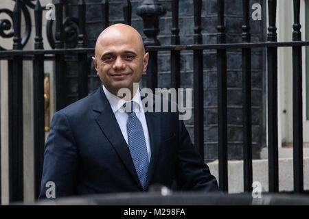 Londres, Royaume-Uni. 6 Février, 2018. Sajid Javid MP, Secrétaire d'État du logement, des communautés et des Gouvernements locaux, feuilles 10, Downing Street, à la suite d'une réunion du Cabinet. Credit : Mark Kerrison/Alamy Live News Banque D'Images