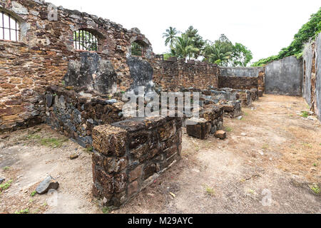 Ruines de l'ancienne colonie pénitentiaire à l'île Royale, l'une des îles des Iles du Salut (Îles du salut) en Guyane. Ces îles faisaient partie d'un Banque D'Images
