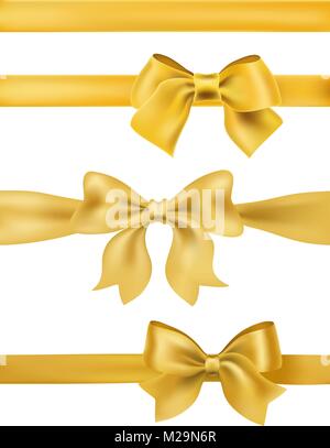 Ensemble d'arcs d'or et de rubans sur blanc. décoratif conception eleme Illustration de Vecteur