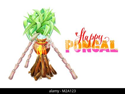 Happy Pongal carte de souhaits à l'hiver du sud de l'Inde maison de design Illustration de Vecteur