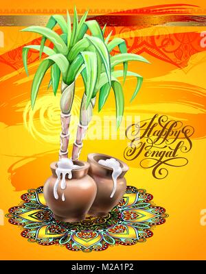 Happy Pongal carte de souhaits à l'hiver du sud de l'Inde maison de design Illustration de Vecteur