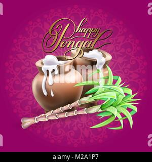 Happy pongal carte de souhaits pour les vacances d'hiver du sud de l'Inde Illustration de Vecteur