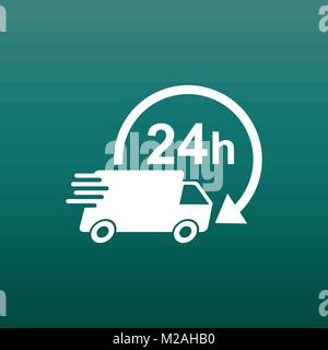 24h livraison avec camion illustration vecteur d'horloge. Service de livraison rapide 24 heures voyage icône. Télévision simple pictogramme pour le commerce, le marketing ou mobi Illustration de Vecteur