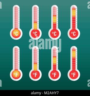 Icône thermomètres avec différents niveaux. Télévision vector illustration sur fond vert. Illustration de Vecteur