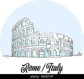 Rome Italie Monument croquis. Contours dessinés à la main, l'illustration pour la conception d'impression et de marketing de voyage Illustration de Vecteur