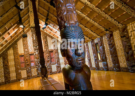 Nouvelle Zélande, île du Nord, Paihia, Bay of Islands, Waitangi réserve nationale. Maison traité. Te Whare Runanga de rencontre. Banque D'Images