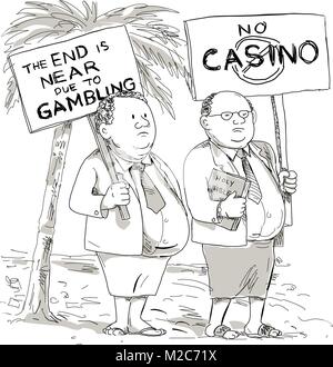 Cartoon style illustration de deux gros prédicateur samoane, ministre laïc ou église goer portant Veste, cravate et lavalava protester avec placard contre ga Illustration de Vecteur