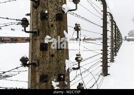 Auschwitz, Malopolskie / Pologne - 04 févr. 2018 : Auschwitz Birkenau, camp de concentration et d'extermination nazis. Banque D'Images