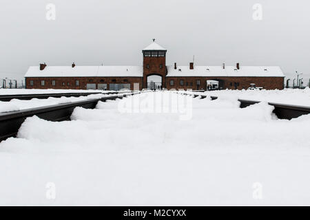 Auschwitz, Malopolskie / Pologne - 04 févr. 2018 : Auschwitz Birkenau, camp de concentration et d'extermination nazis. Banque D'Images