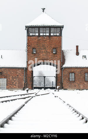 Auschwitz, Malopolskie / Pologne - 04 févr. 2018 : Auschwitz Birkenau, camp de concentration et d'extermination nazis. Banque D'Images