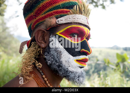 Une tribu du peint et habillé pour la Mount Hagen Spectacle culturel en Papouasie Nouvelle Guinée Banque D'Images