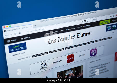 Londres, Royaume-Uni - 25 janvier 2018 : La page d'accueil du site officiel pour le Los Angeles Times, le 25 janvier 2018. Le quotidien qui a b Banque D'Images