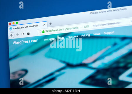 Londres, Royaume-Uni - 25 janvier 2018 : La page d'accueil du site web officiel de WordPress - le système de gestion de contenu en ligne, le 25 janvier 2018. Banque D'Images