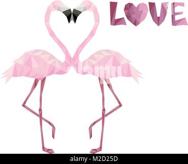 Couple de flamants rose poly bas dans l'amour Illustration de Vecteur