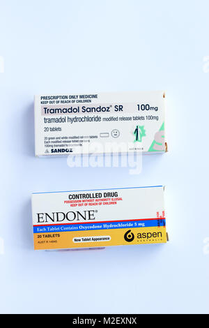 Endone painkiller prescription et le Tramadol Sandoz - strong pain killer Banque D'Images