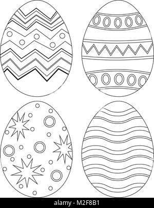 Noir et blanc Collection d'oeufs de pâques poster ensemble. La page de coloriage pour adultes et enfants. Maison de vacances illustration vectorielle de la carte cadeau bannière certificat Illustration de Vecteur