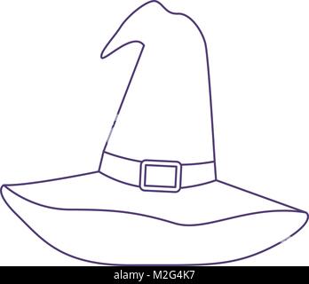 Chapeau de sorcière en contour violet sur fond blanc Illustration de Vecteur