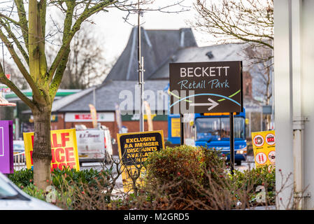 Northampton UK Le 05 janvier 2018 : Retail Park Beckets signe logo stand. Banque D'Images