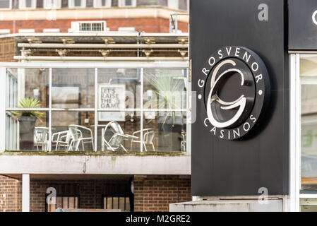 Northampton UK Le 05 janvier 2018 : Casinos Grosvernor signe logo stand. Banque D'Images