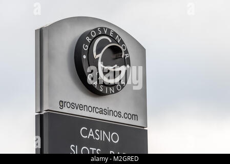 Northampton UK Le 05 janvier 2018 : Casinos Grosvernor signe logo stand. Banque D'Images