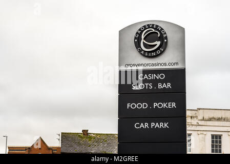 Northampton UK Le 05 janvier 2018 : Casinos Grosvernor signe logo stand. Banque D'Images