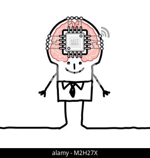 L'homme dessin animé avec gros cerveau et de Microchip Illustration de Vecteur