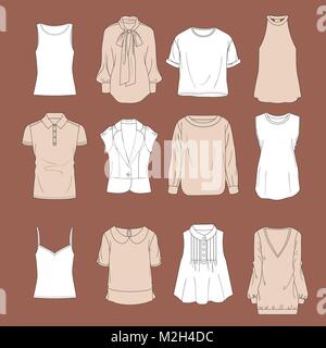 Ensemble de vêtements blouses d'icônes. Collection tissu femelle, vector illustration. Illustration de Vecteur