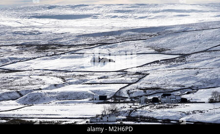 La neige recouvre la campagne de Teesdale, dans le comté de Durham. Banque D'Images