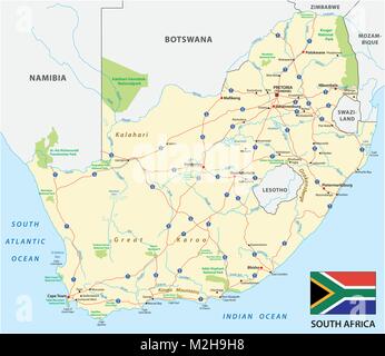 Route de l'Afrique du Sud carte vectorielle avec drapeau Illustration de Vecteur