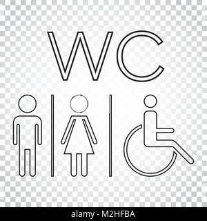 Toilettes WC, vecteur de ligne de l'icône . Les hommes et les femmes signe pour wc à fond isolé. Concept d'entreprise simple pictogramme. Illustration de Vecteur