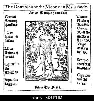 Zodiaque Astrologie médicale, l'Homme, 1609 Banque D'Images